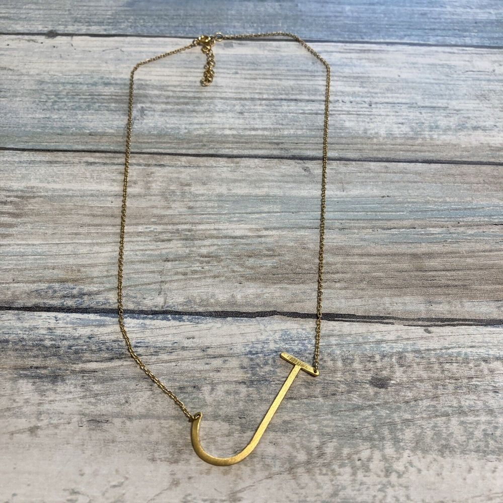 Sideways Initial J Necklace Gold‎ Tone NWOT Large
